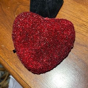Heart shaped, beaded coin purse